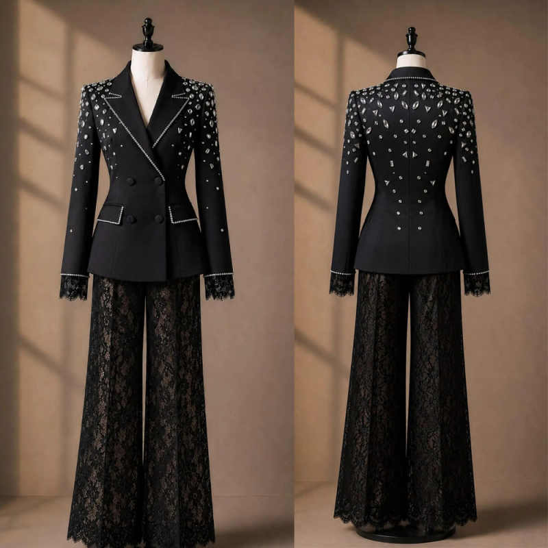 Women'S Formal Dinner Wear - Setelan Wanita Elegan dengan Kerah Runcing,