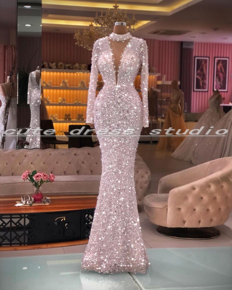 Women'S Formal Dinner Wear - Gaun Malam Payet Putih Gaun Makan