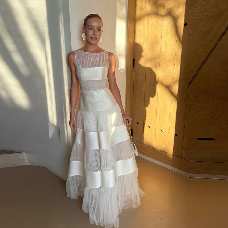 Women'S Formal Dinner Wear - Gaun Pesta Wanita Chic Putih Tanpa