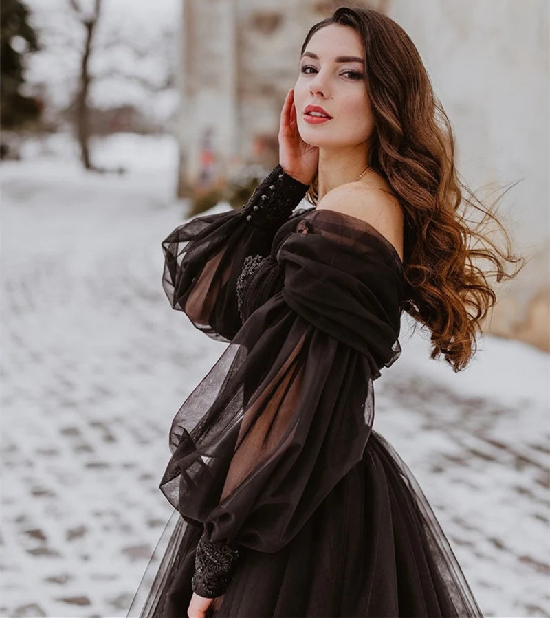 Women'S Gothic Formal Wear - Gaun pernikahan hitam Gotik kustom gaun