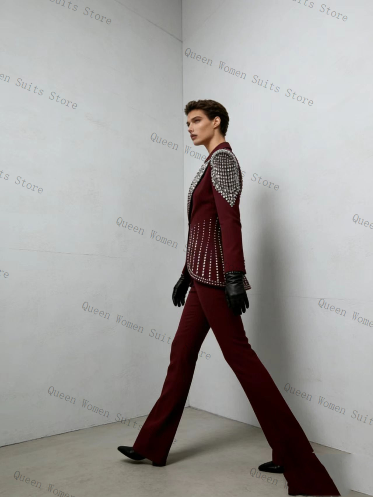 Women Formal Wear Coat - Setelan Wanita Burgundy 2 Potong Blazer