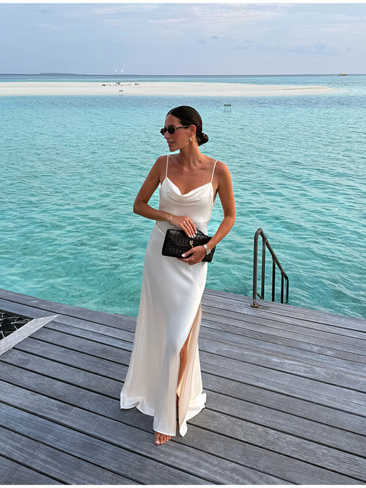 Women'S Holiday Formal Wear - Gaun Panjang Satin Elegan Wanita dengan