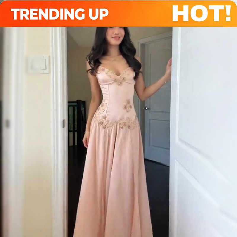 Female Formal Wear - Gaun Maxi Tanpa Tali Warna Pink