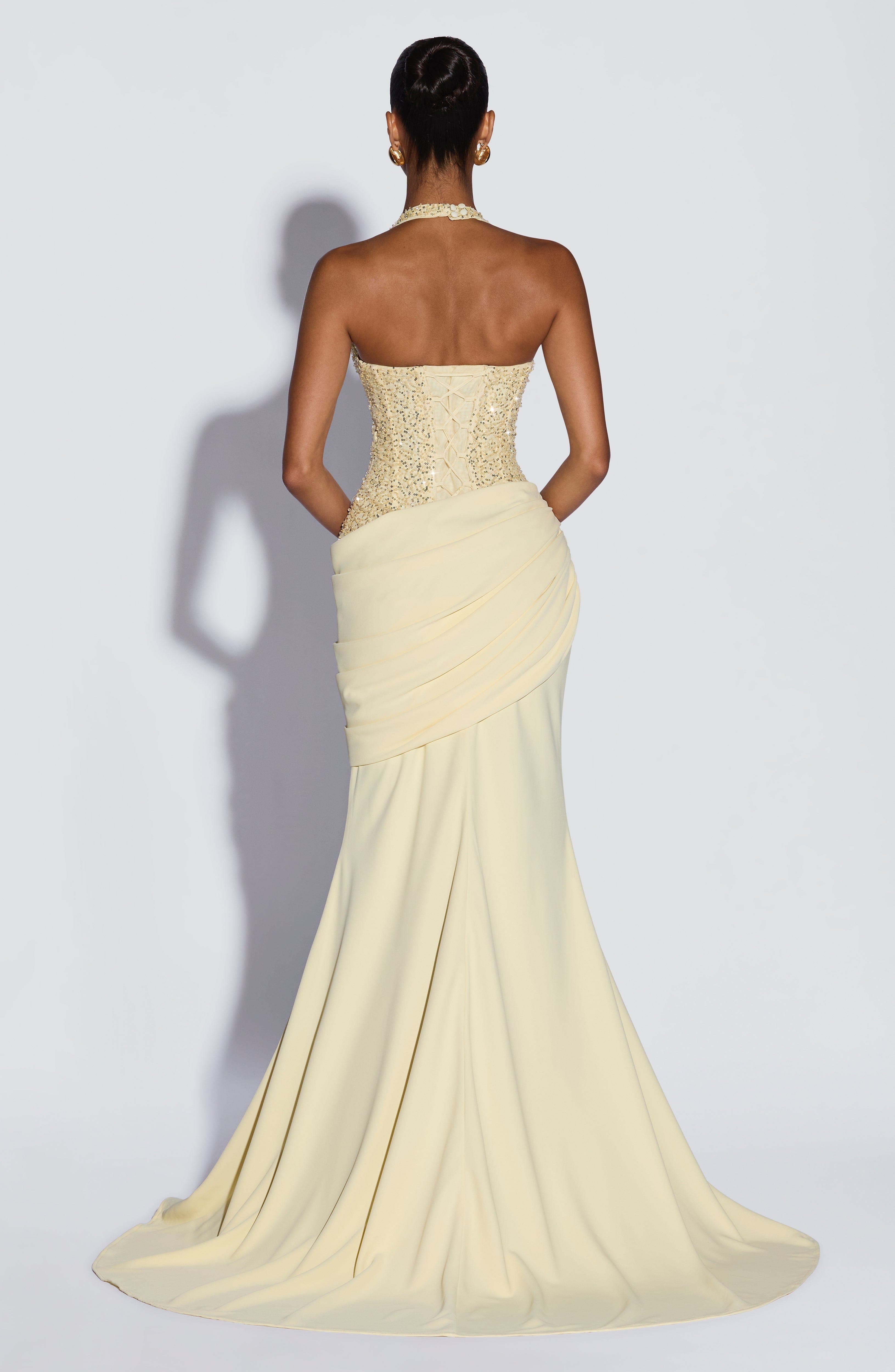 Gaun Maxi Halter V Sequin Mewa - Female Formal Wear ulasan dan harga