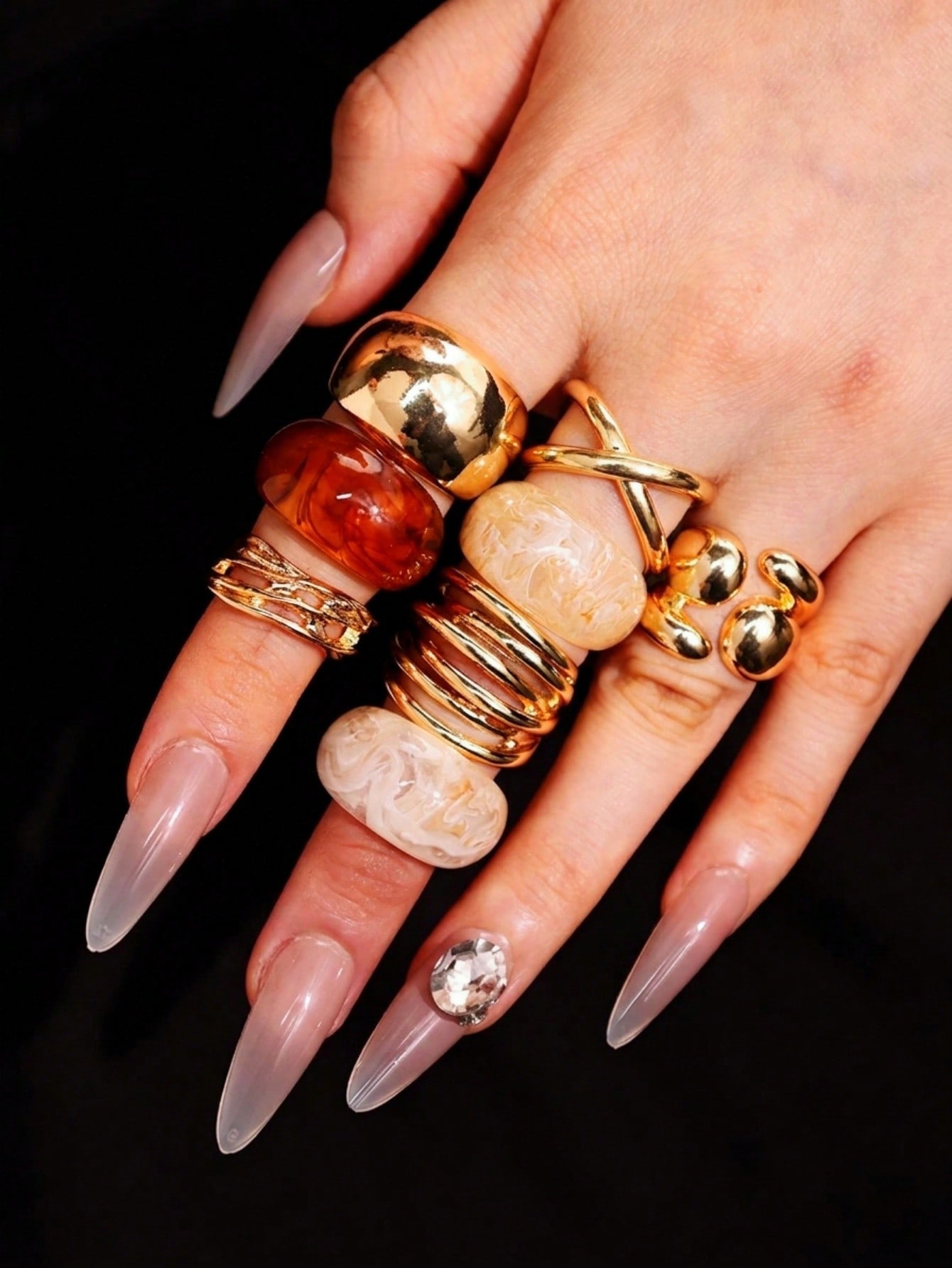 8Pcs Set Cincin Resin Geometri - Women Formal Event Wear ulasan dan harga
