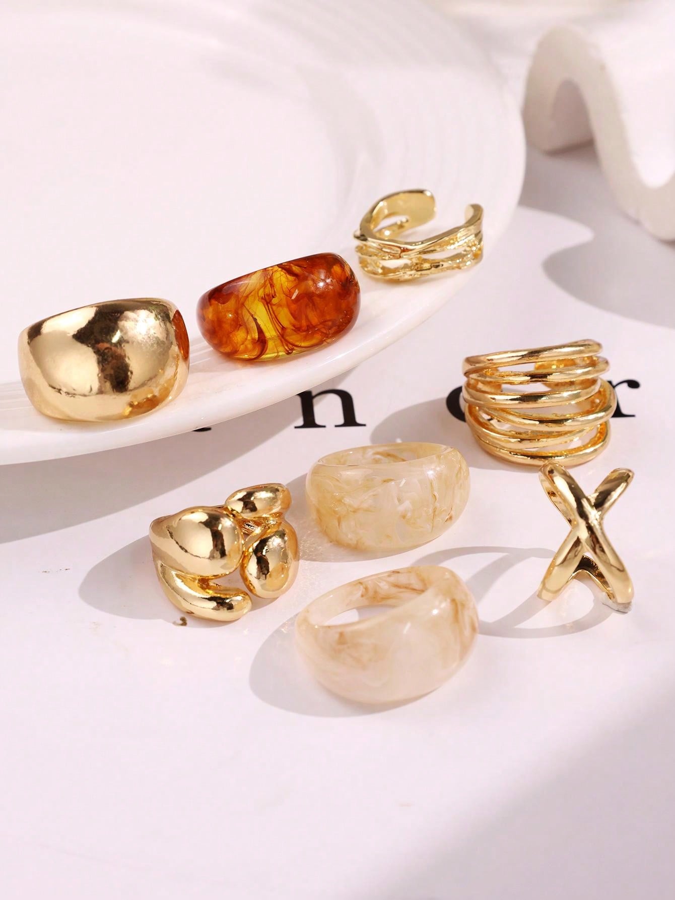 8Pcs Set Cincin Resin Geometri - Women Formal Event Wear ulasan dan harga