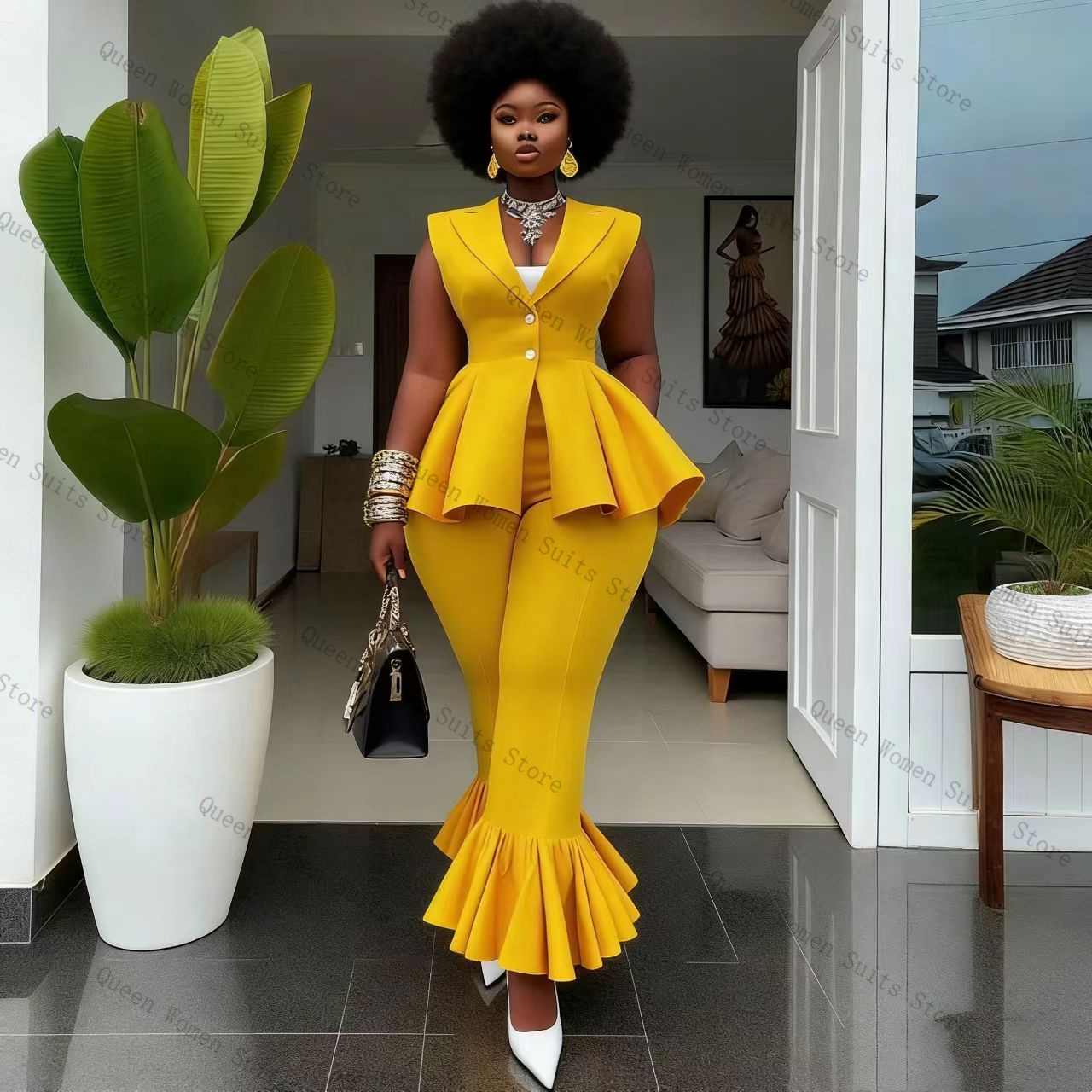 Setelan Celana Wanita Kuning 2 - Women Formal Wear Coat ulasan dan harga