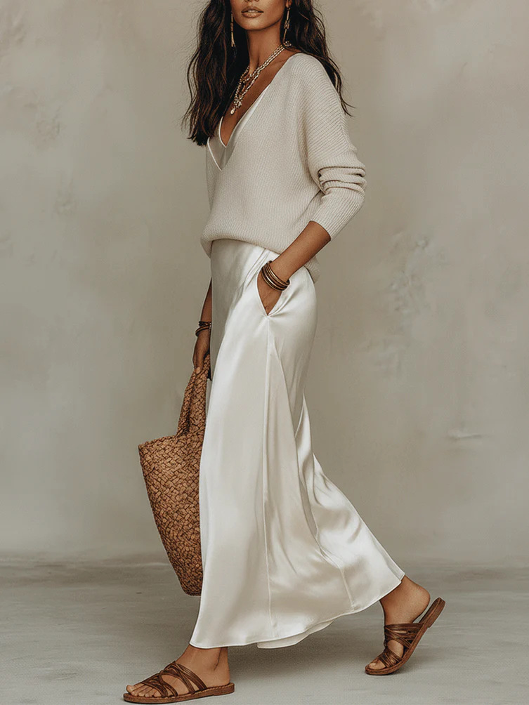 Gaun Maxi Satin Wanita Chic 2  - Female Formal Wear ulasan dan harga