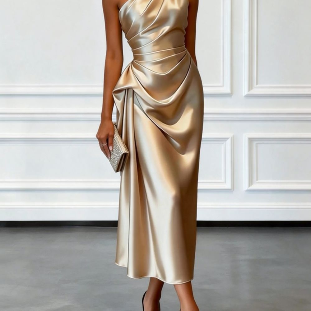 Gaun Malam Satin Elegan untuk  - Women Formal Event Wear ulasan dan harga