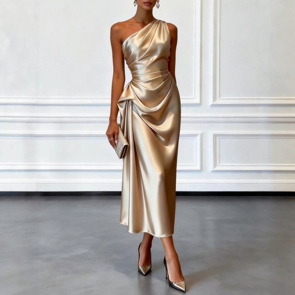 Gaun Malam Satin Elegan untuk  - Women Formal Event Wear ulasan dan harga